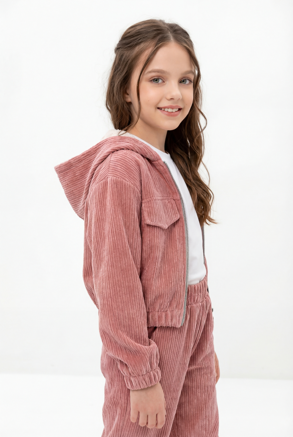 Girl's Two-Piece Set Trendy Coordinated Design Ribbed Corduroy Fabric Elasticated Cuffs Patch Print Slim Fit Outfit