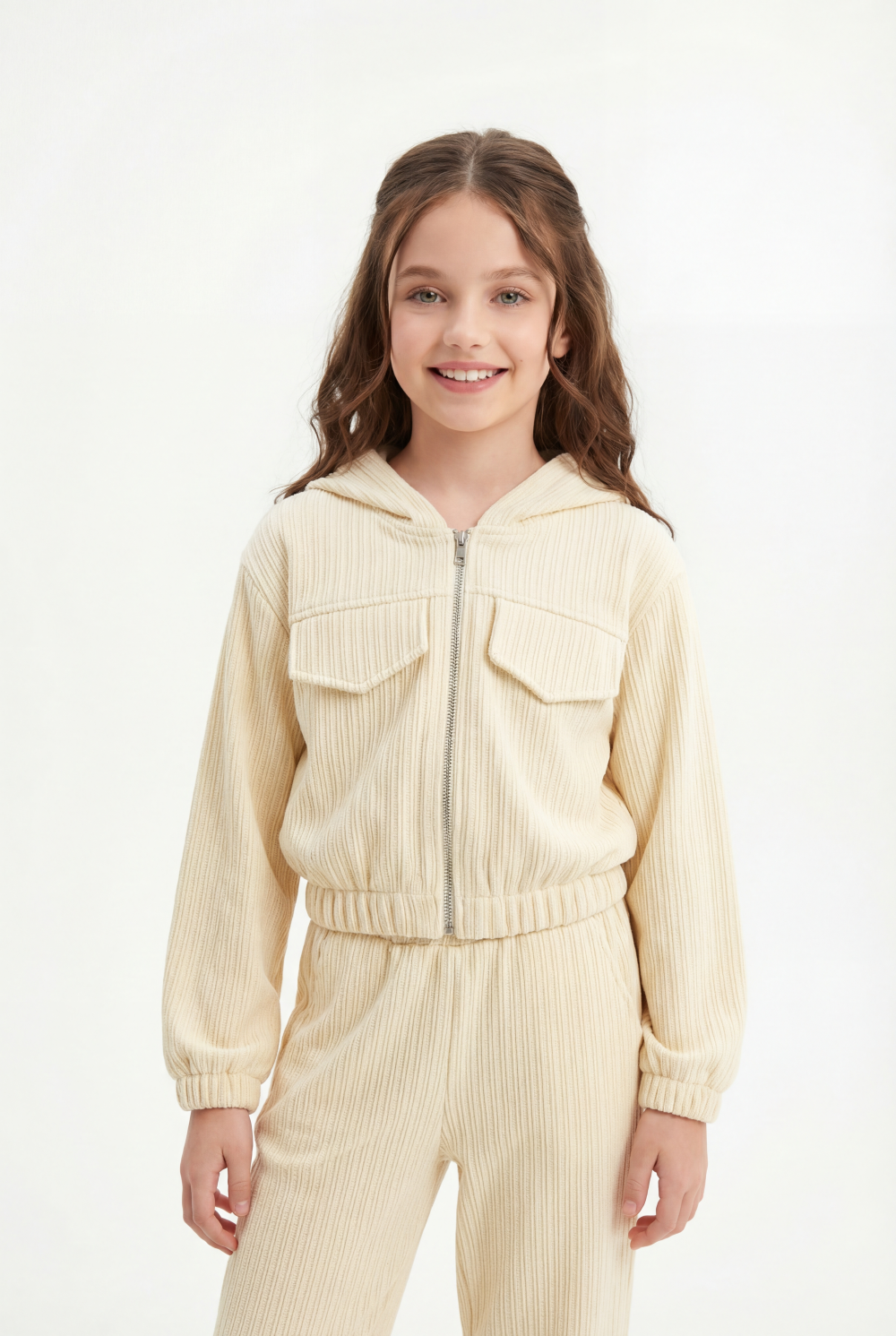 Girl's Two-Piece Set Trendy Coordinated Design Ribbed Corduroy Fabric Elasticated Cuffs Patch Print Slim Fit Outfit
