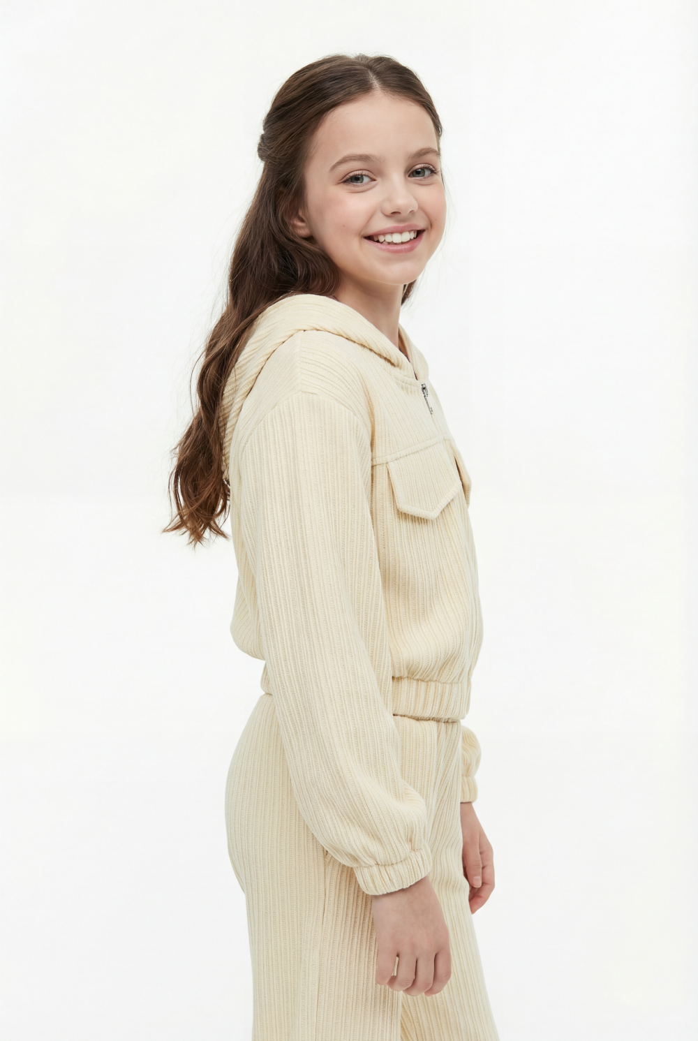 Girl's Two-Piece Set Trendy Coordinated Design Ribbed Corduroy Fabric Elasticated Cuffs Patch Print Slim Fit Outfit
