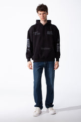 Men's Melton Oversized Text Print Kangaroo Pocket Hood Sweatshirt