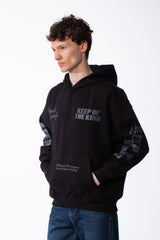 Men's Melton Oversized Text Print Kangaroo Pocket Hood Sweatshirt
