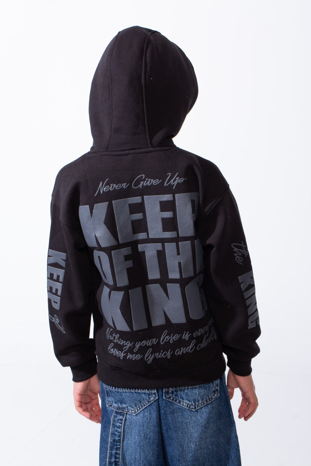Boy's Melton Oversized Text Print Kangaroo Pocket Hood Sweatshirt