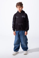 Boy's Melton Oversized Text Print Kangaroo Pocket Hood Sweatshirt