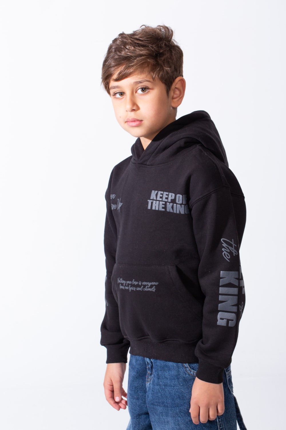 Boy's Melton Oversized Text Print Kangaroo Pocket Hood Sweatshirt