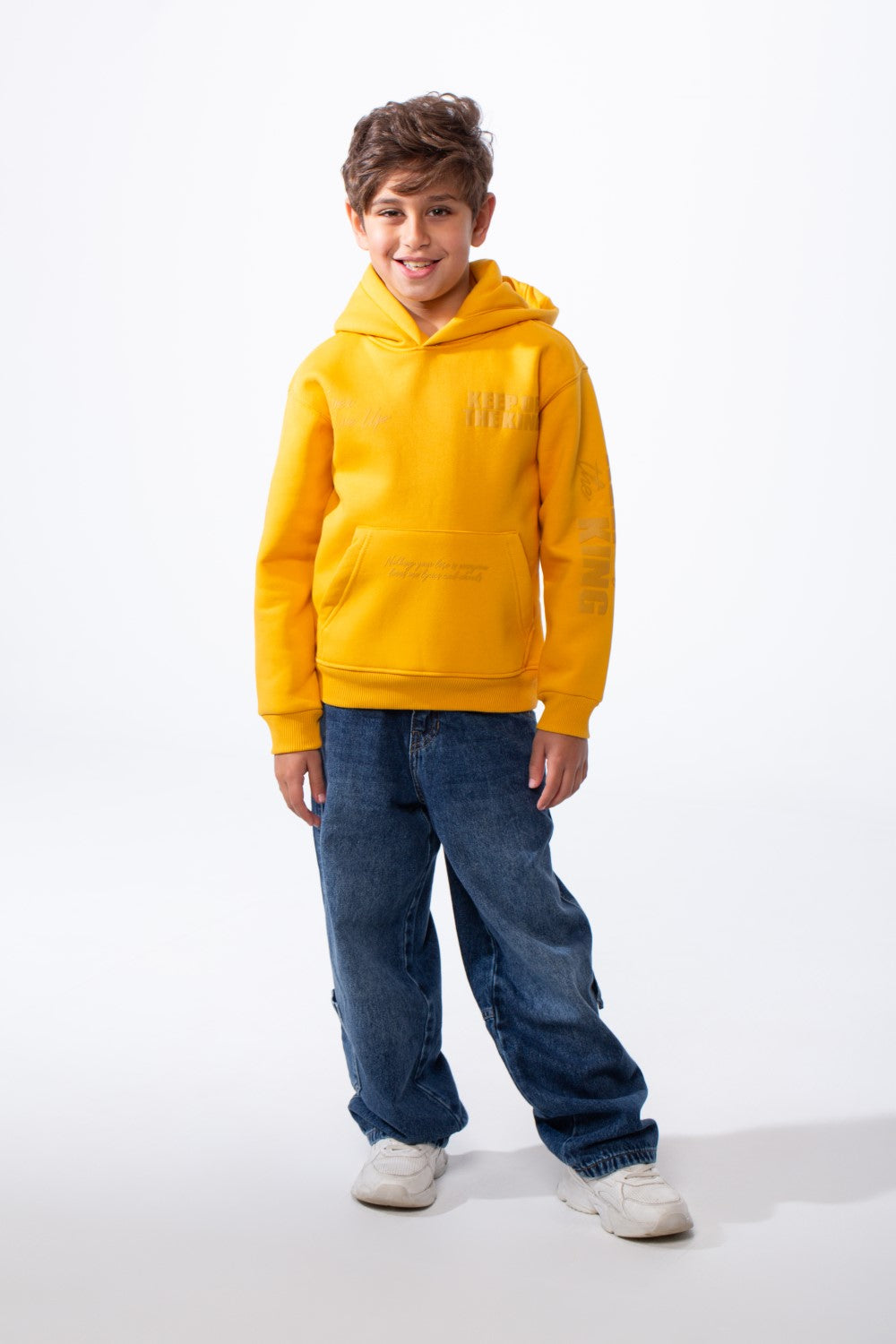 Boy's Melton Oversized Text Print Kangaroo Pocket Hood Sweatshirt