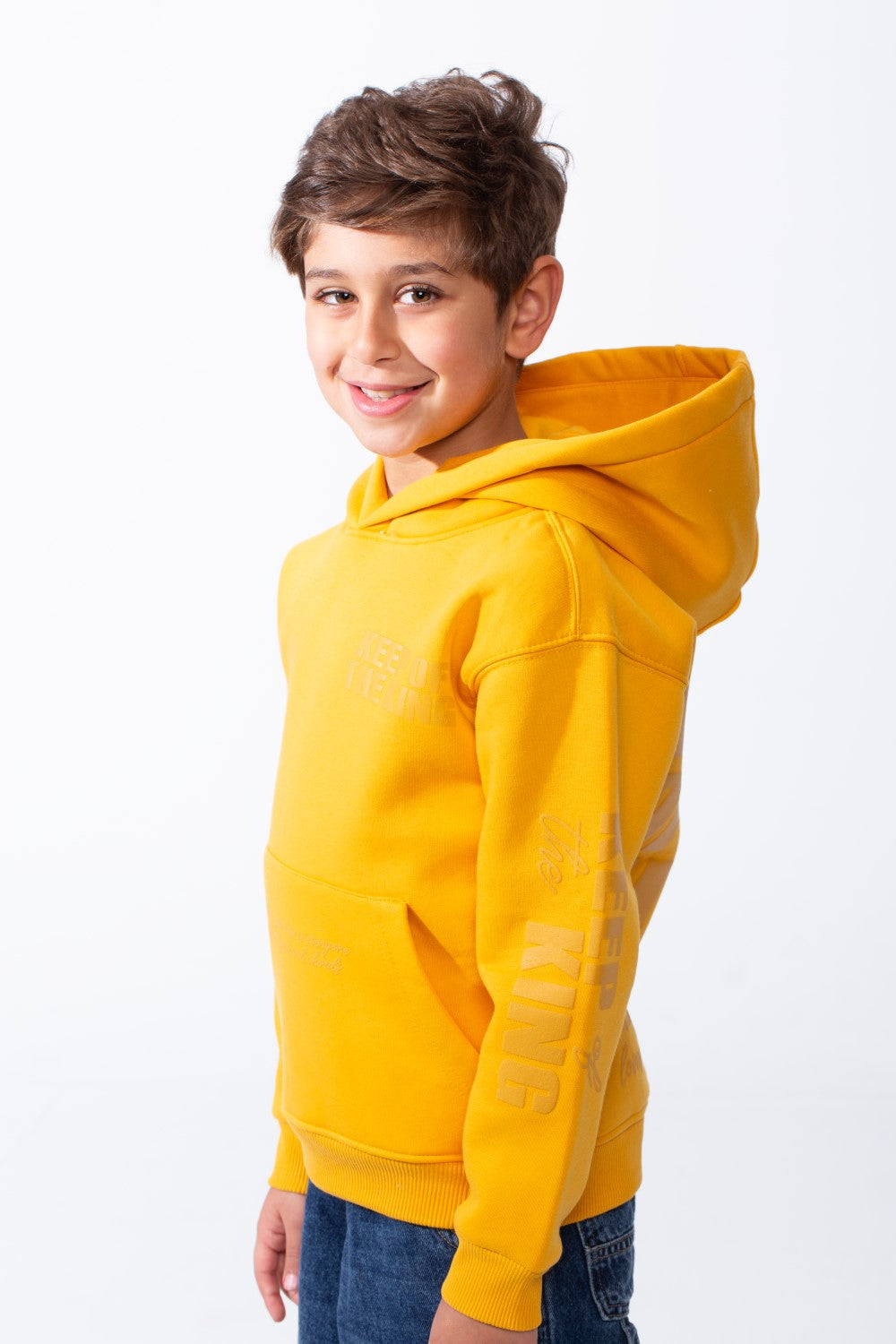 Boy's Melton Oversized Text Print Kangaroo Pocket Hood Sweatshirt