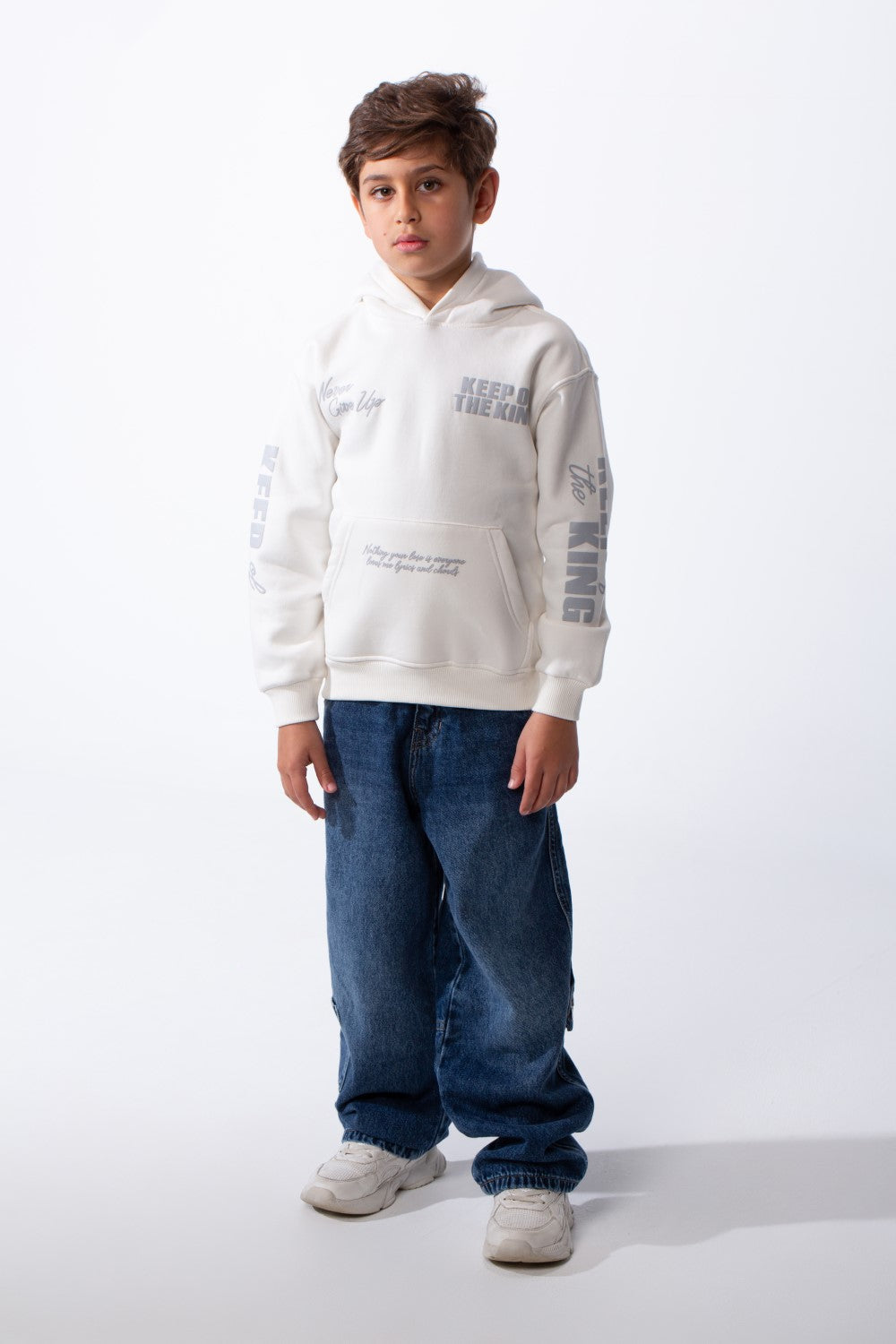 Boy's Melton Oversized Text Print Kangaroo Pocket Hood Sweatshirt