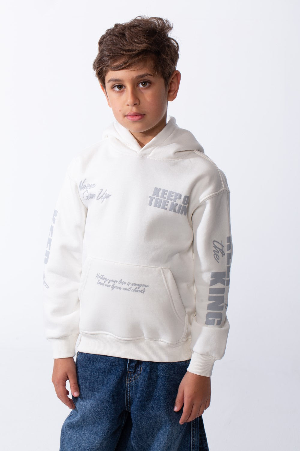 Boy's Melton Oversized Text Print Kangaroo Pocket Hood Sweatshirt