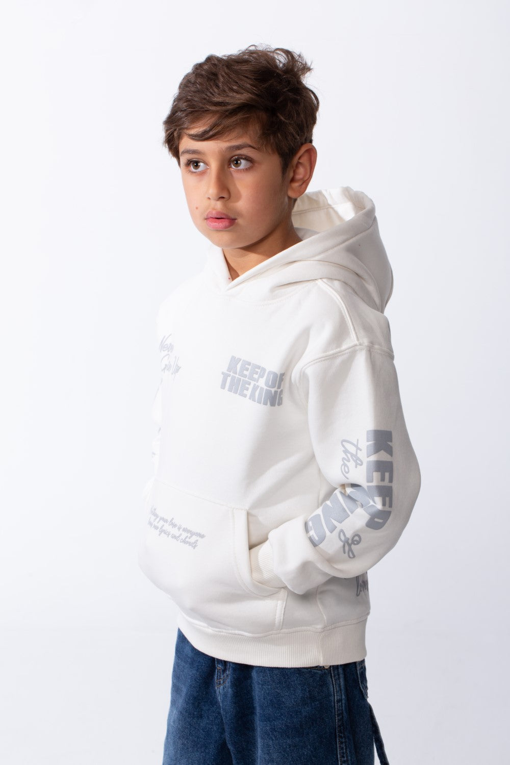 Boy's Melton Oversized Text Print Kangaroo Pocket Hood Sweatshirt