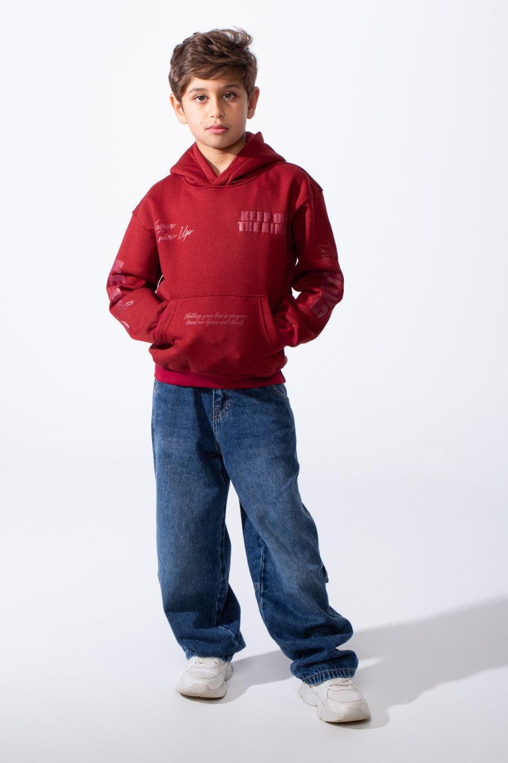 Boy's Melton Oversized Text Print Kangaroo Pocket Hood Sweatshirt