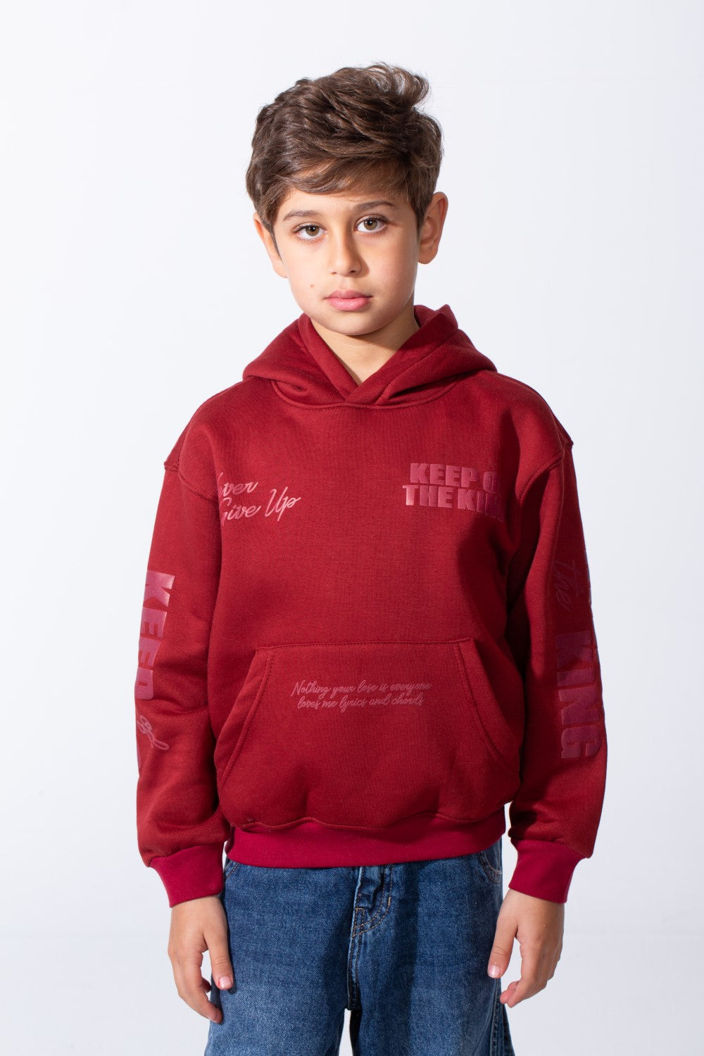 Boy's Melton Oversized Text Print Kangaroo Pocket Hood Sweatshirt