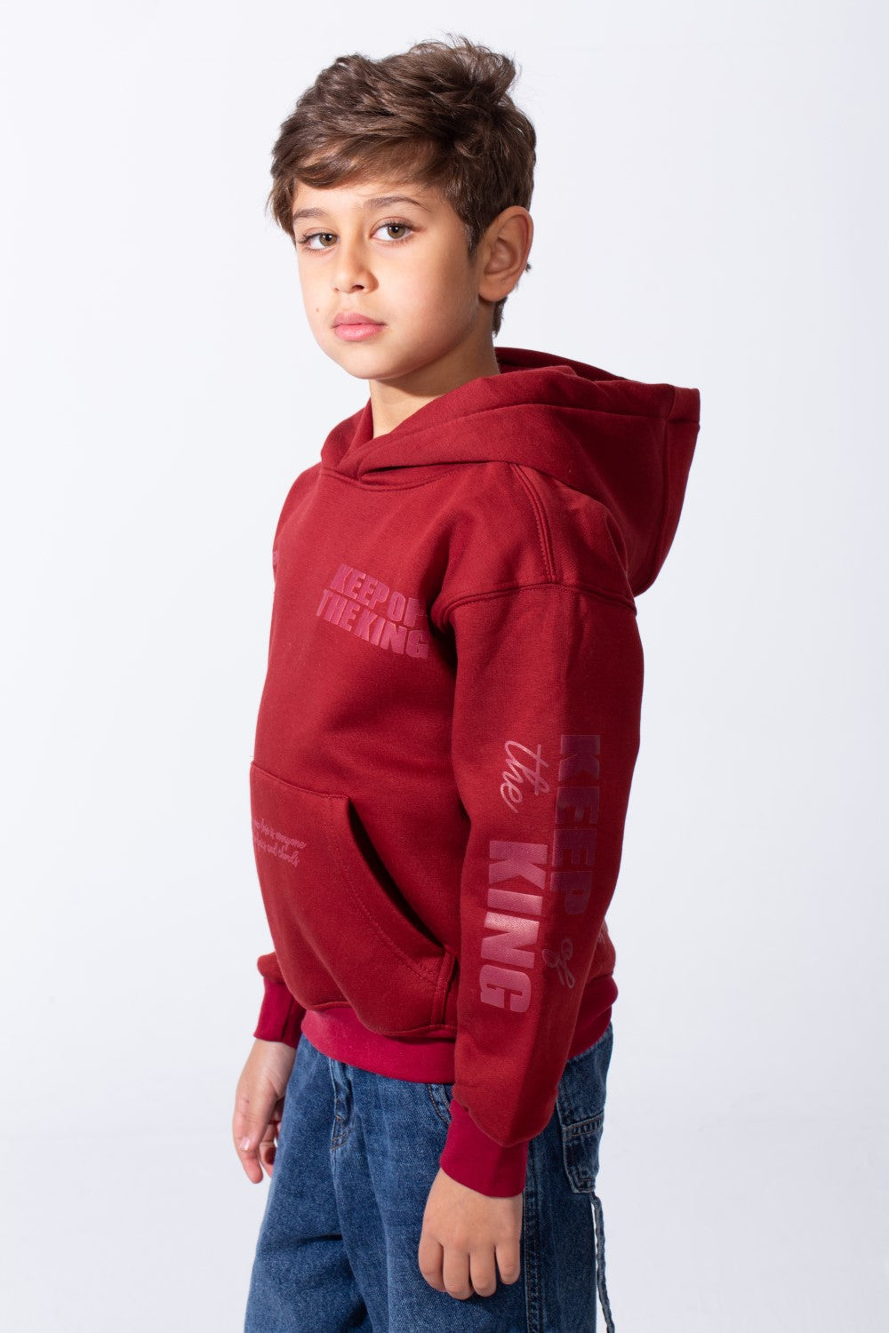 Boy's Melton Oversized Text Print Kangaroo Pocket Hood Sweatshirt
