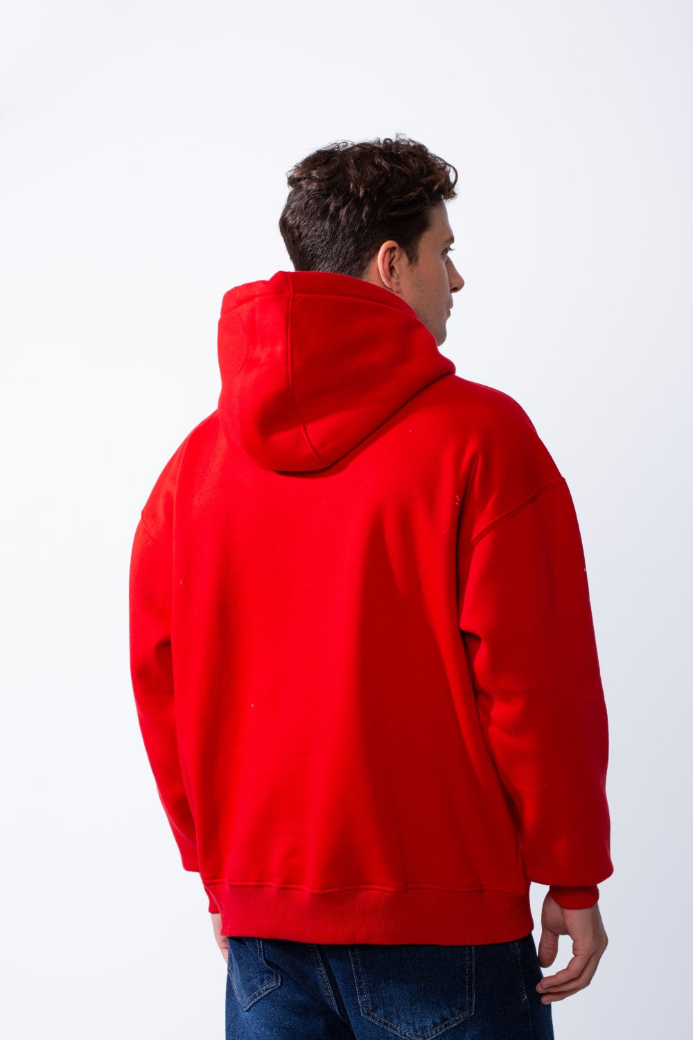 Men's Hooded Practical Text Print Front Pockets Slim Fit Melton Sweatshirt