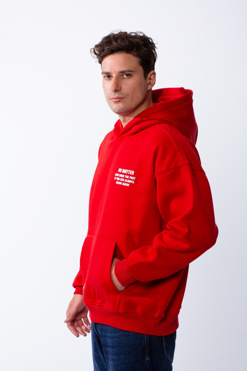 Men's Hooded Practical Text Print Front Pockets Slim Fit Melton Sweatshirt