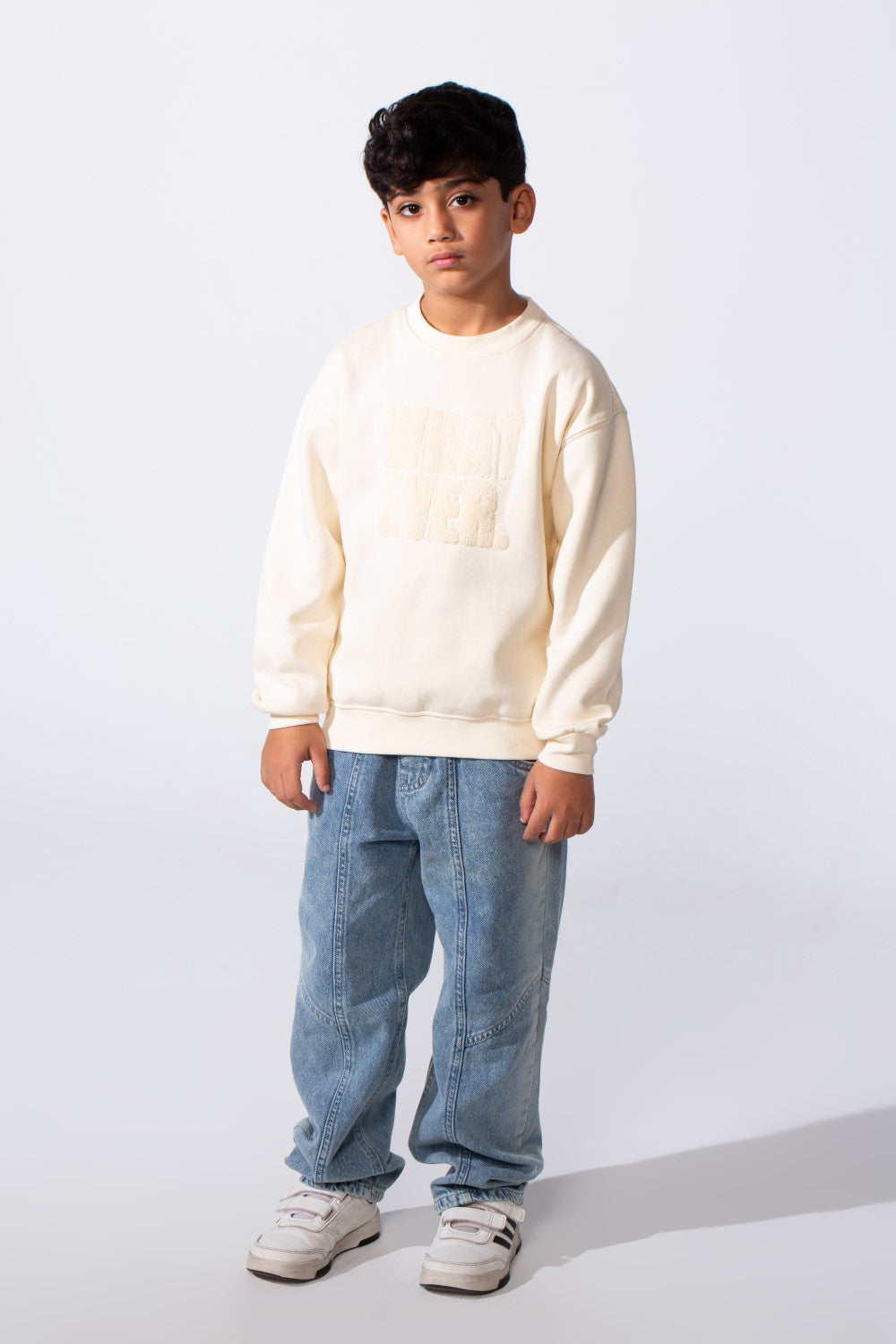 Boy's Round Neckline Long Sleeve Oversize With Front Letter Print Melton Fabric Casual Look Sweatshirt