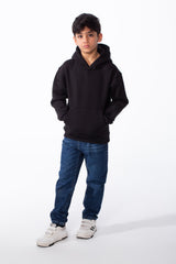 Boy's Long Sleeves Hood Kangaroo Pocket Versatile Basic Comfy Piece Oversize Melton Sweatshirt