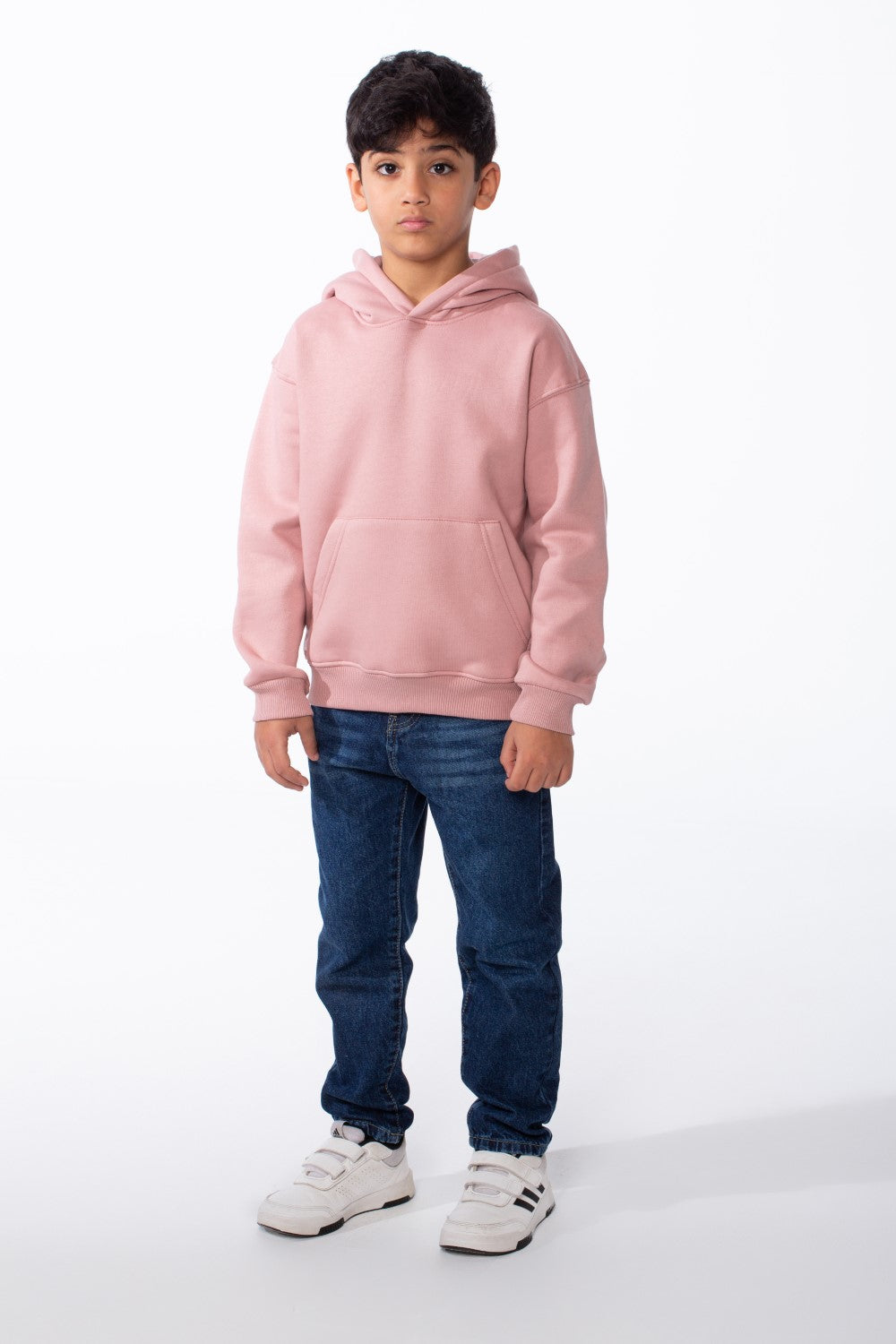 Boy's Long Sleeves Hood Kangaroo Pocket Versatile Basic Comfy Piece Oversize Melton Sweatshirt
