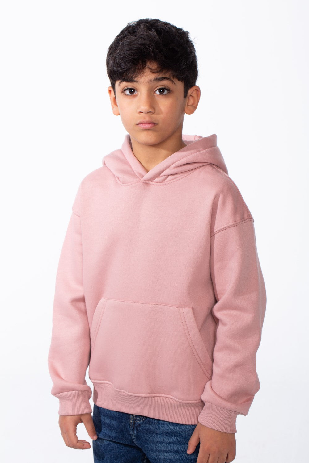 Boy's Long Sleeves Hood Kangaroo Pocket Versatile Basic Comfy Piece Oversize Melton Sweatshirt