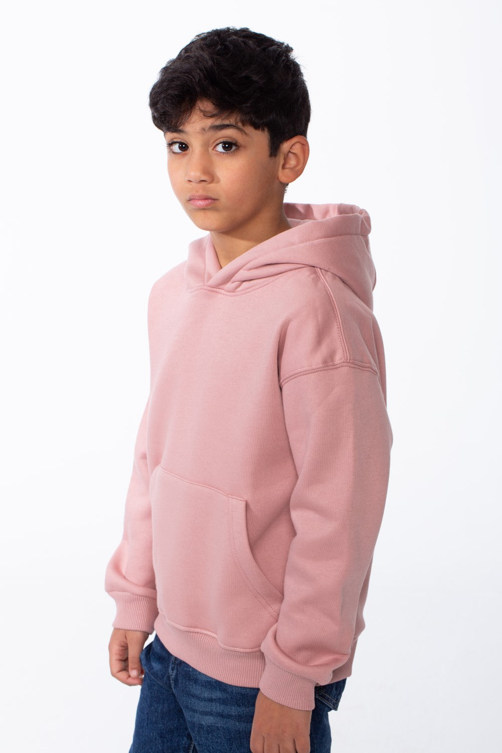 Boy's Long Sleeves Hood Kangaroo Pocket Versatile Basic Comfy Piece Oversize Melton Sweatshirt