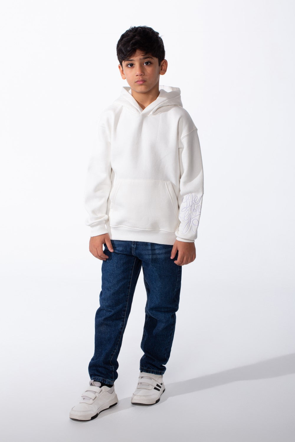 Boy's Long Sleeves Hood Kangaroo Pocket Versatile Basic Comfy Piece Oversize Melton Sweatshirt