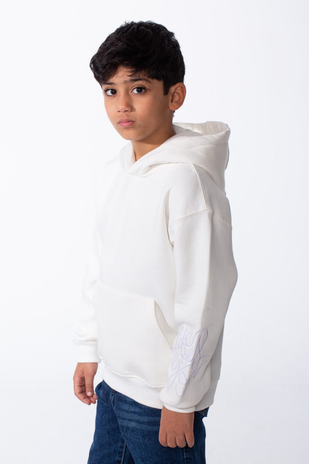 Boy's Long Sleeves Hood Kangaroo Pocket Versatile Basic Comfy Piece Oversize Melton Sweatshirt