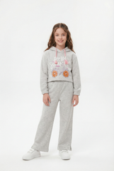 Girl's Two-Piece Set Cropped Playful Graphic Print Elasticated Cuffs Braided Drawstrings CasualCool Slim Fit Outfit