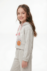 Girl's Two-Piece Set Cropped Playful Graphic Print Elasticated Cuffs Braided Drawstrings CasualCool Slim Fit Outfit