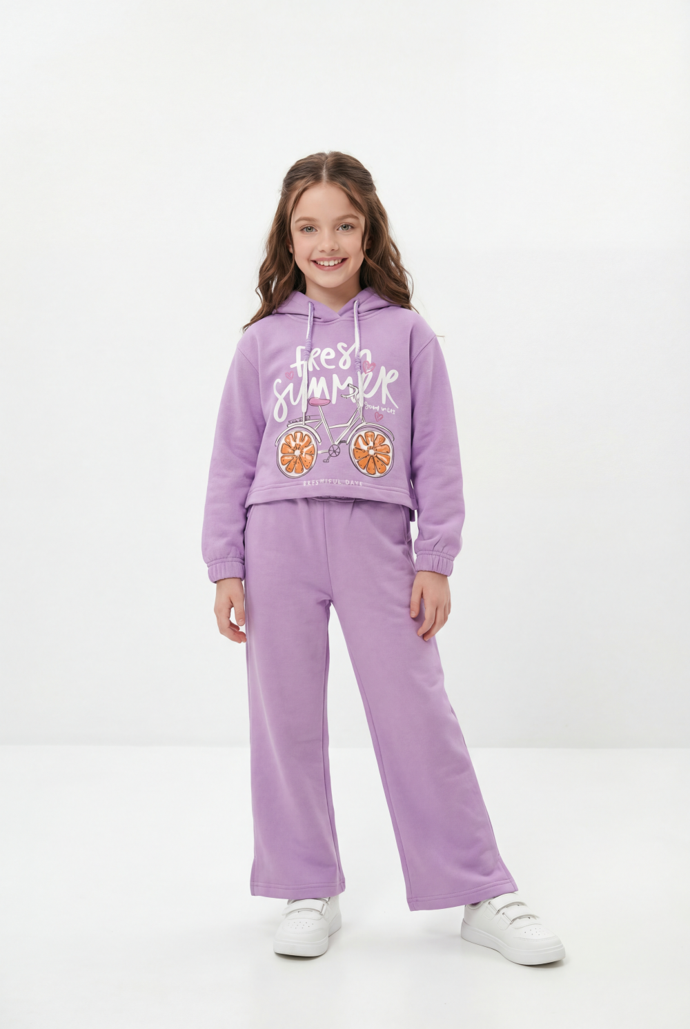 Girl's Two-Piece Set Cropped Playful Graphic Print Elasticated Cuffs Braided Drawstrings CasualCool Slim Fit Outfit