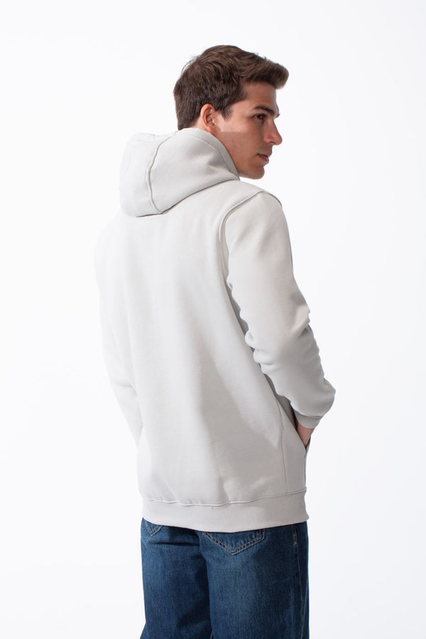 Men's Classic Zip-Up Hooded Neck Chest Logo Print Maximum Comfort Practical Sporty Slim Fit Look Melton Sweatshirt