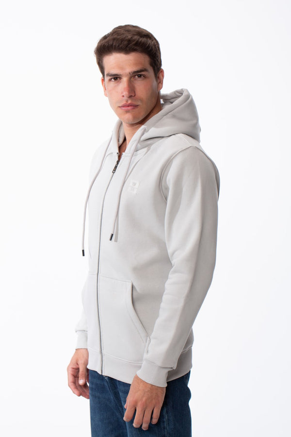 Men's Classic Zip-Up Hooded Neck Chest Logo Print Maximum Comfort Practical Sporty Slim Fit Look Melton Sweatshirt