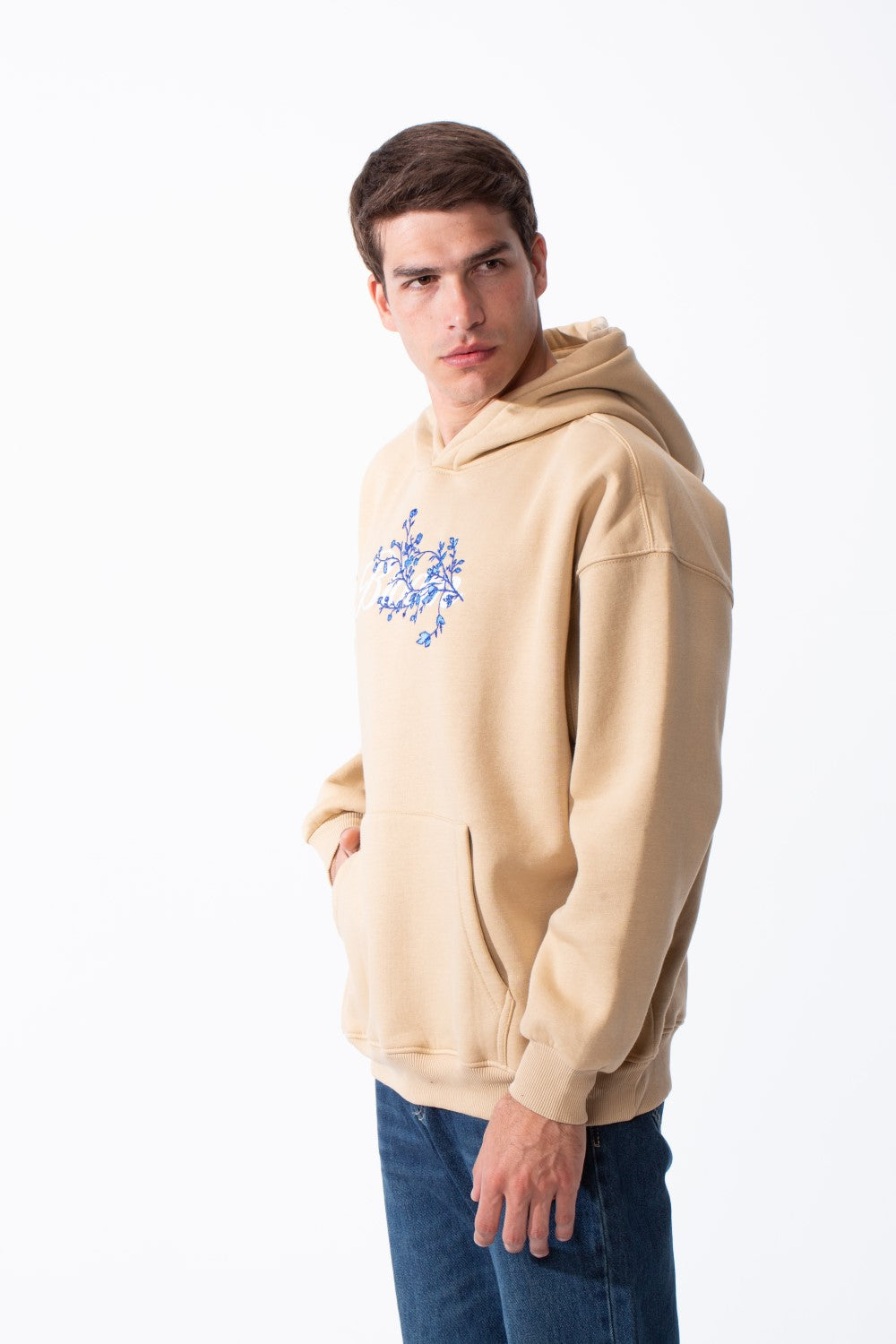 Men's Oversized Urban Design Hooded Neck Long Sleeves Kangaroo Pocket Bold Graphic Print Relaxed Fit Melton Sweatshirt