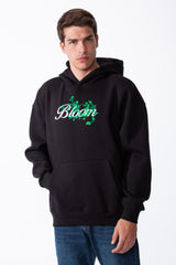 Men's Oversized Urban Design Hooded Neck Long Sleeves Kangaroo Pocket Bold Graphic Print Relaxed Fit Melton Sweatshirt
