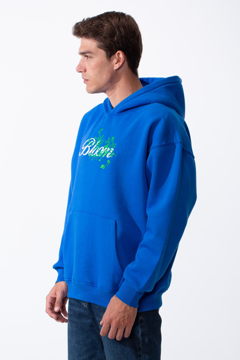 Men's Oversized Urban Design Hooded Neck Long Sleeves Kangaroo Pocket Bold Graphic Print Relaxed Fit Melton Sweatshirt