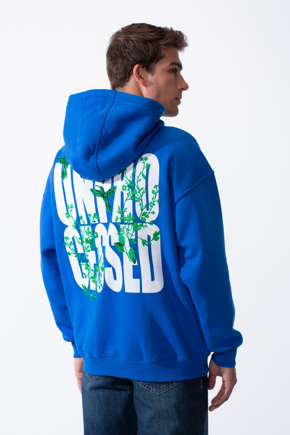 Men's Oversized Urban Design Hooded Neck Long Sleeves Kangaroo Pocket Bold Graphic Print Relaxed Fit Melton Sweatshirt