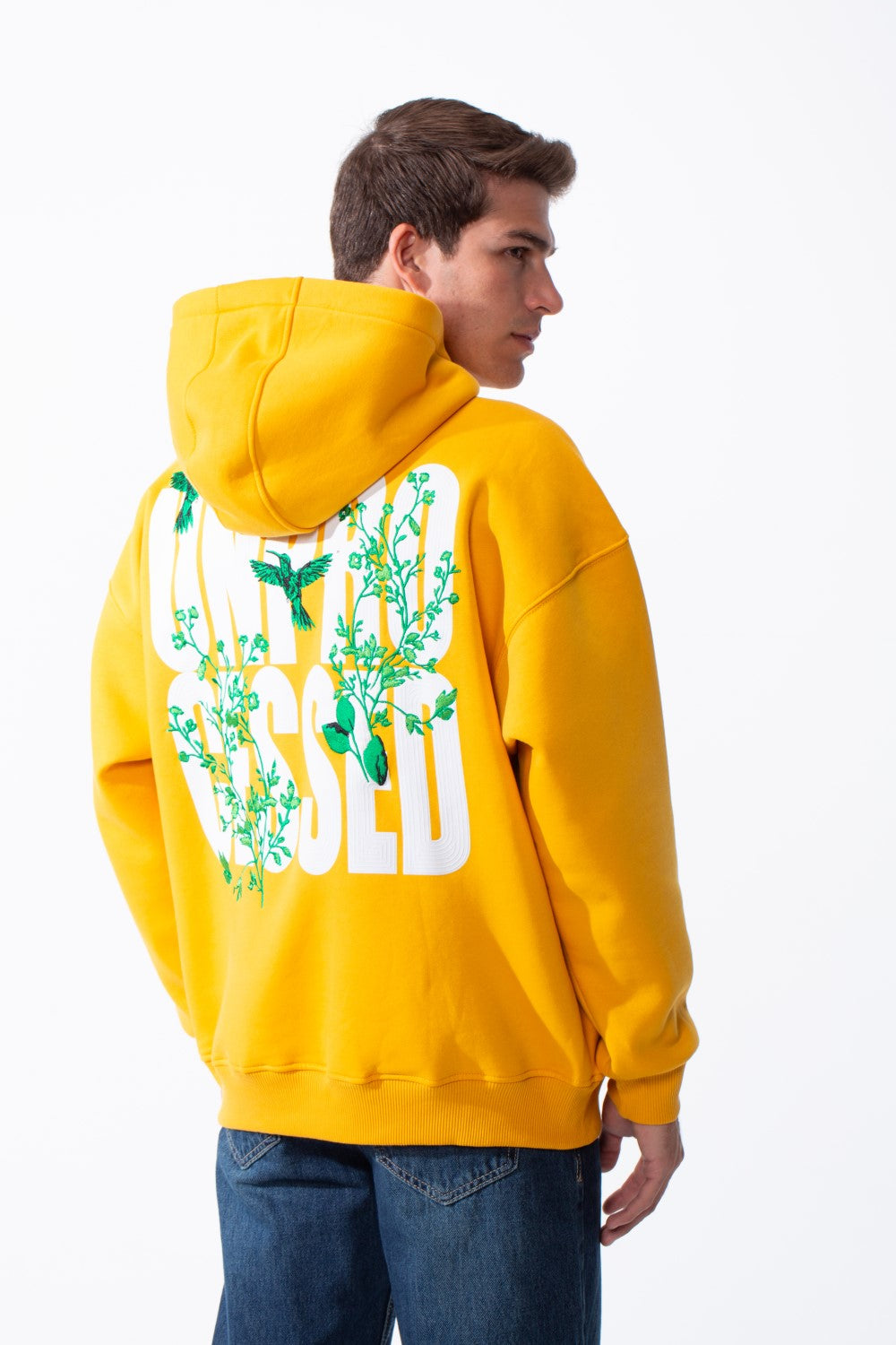 Men's Oversized Urban Design Hooded Neck Long Sleeves Kangaroo Pocket Bold Graphic Print Relaxed Fit Melton Sweatshirt