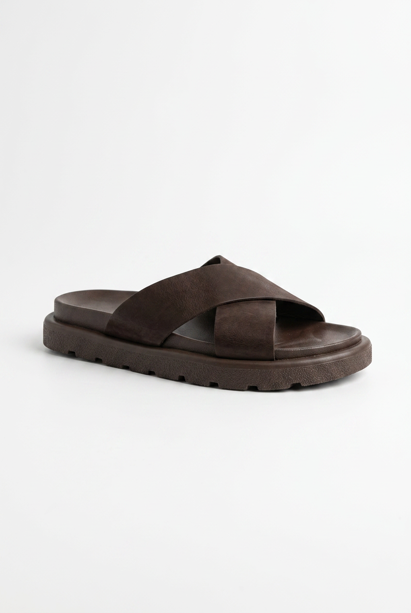 Men’s Tomato Store Slide Sandals Featuring Wide Cross Straps Chunky Grip Sole