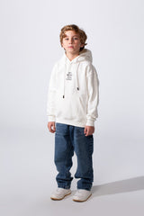 Boy's Long Sleeve With Unique Front And Back Print Oversize Everyday Wear Melton Hooded Sweatshirt