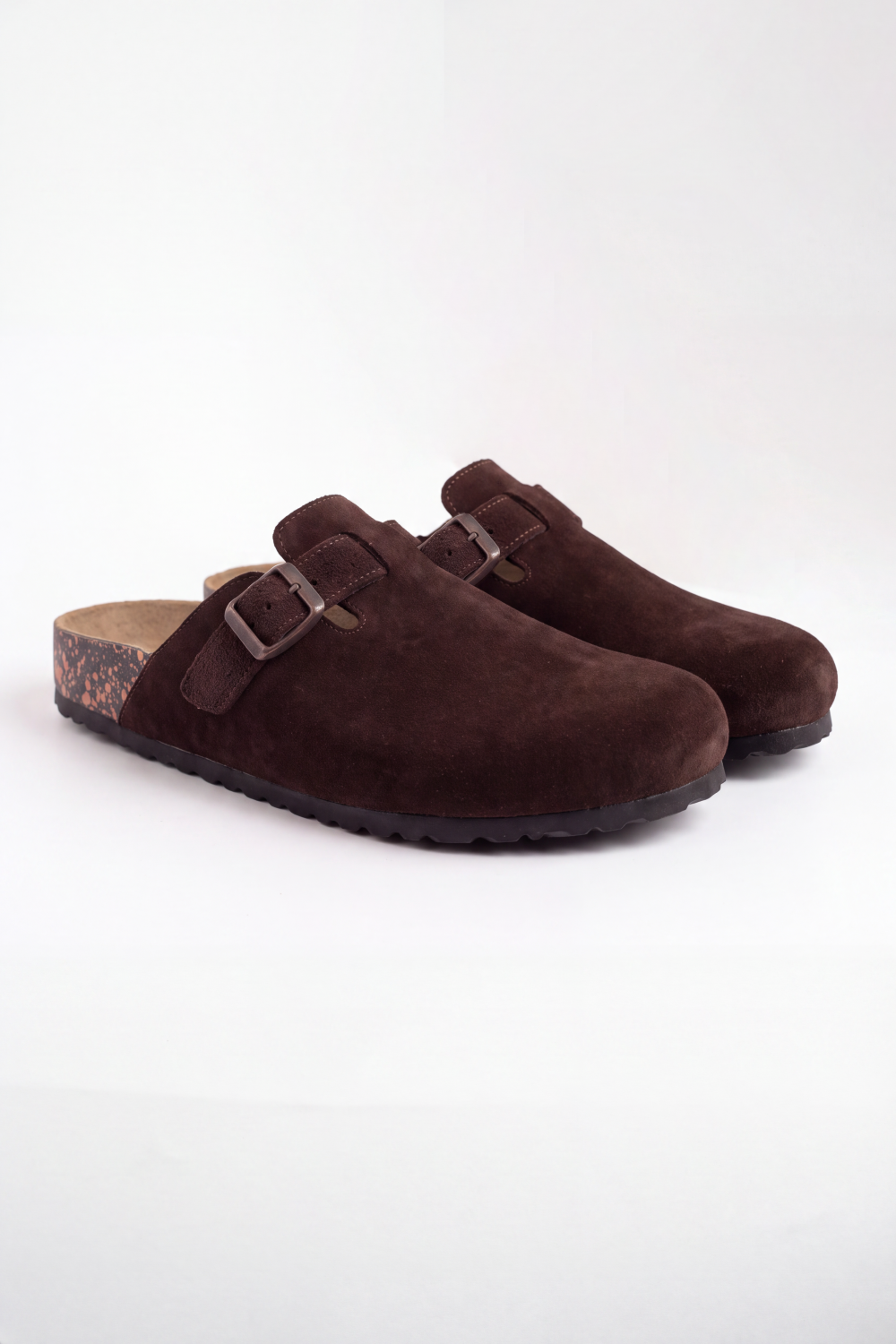 Men's Tomato Store Sliper Suede Clog Mule Adjustable Buckle Strap Cork Footbed Closed Toe Slip-On
