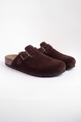 Men's Tomato Store Slipper Suede Clog Mule Adjustable Buckle Strap Cork Footbed Closed Toe Slip-On