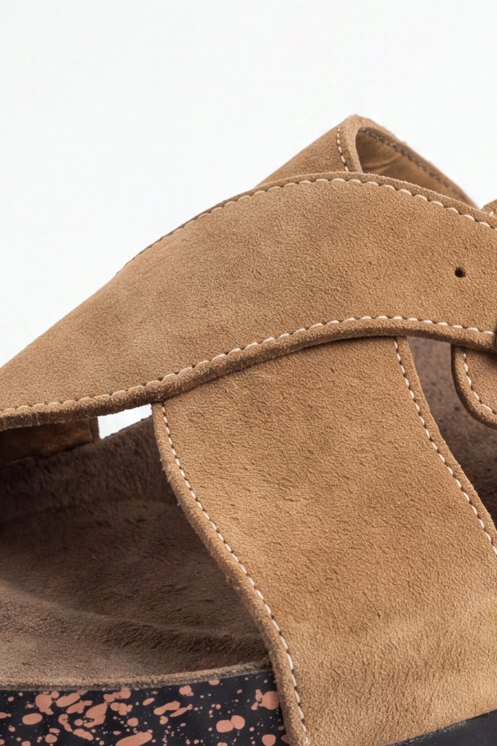 Men's Tomato Store Suede Cross-Strap Slipper Adjustable Buckle Detail Contoured Cork Footbed Open-Toe Comfort Slip-On Style