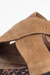 Men's Tomato Store Suede Cross-Strap Slipper Adjustable Buckle Detail Contoured Cork Footbed Open-Toe Comfort Slip-On Style