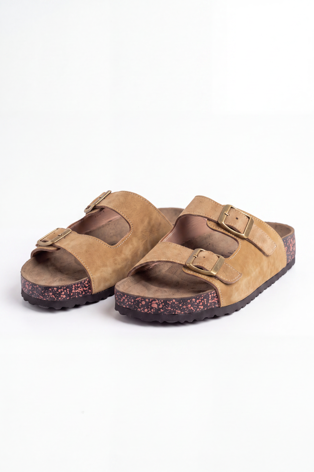 Men's Tomato Store Suede Double-Buckle Sliper Twin Adjustable Straps Contoured Footbed Open-Toe