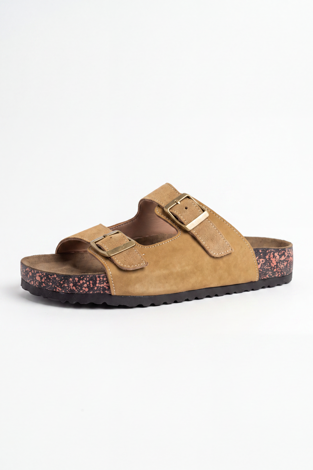 Men's Tomato Store Suede Double-Buckle Sliper Twin Adjustable Straps Contoured Footbed Open-Toe