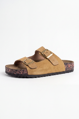 Men's Tomato Store Suede Double-Buckle Sliper Twin Adjustable Straps Contoured Footbed Open-Toe