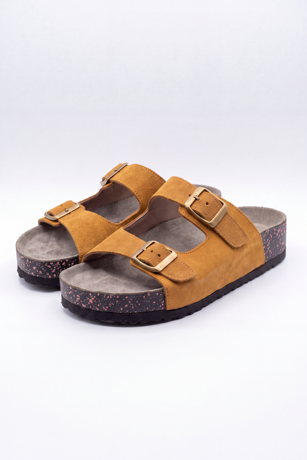 Men's Tomato Store Suede Double-Buckle Sliper Twin Adjustable Straps Contoured Footbed Open-Toe