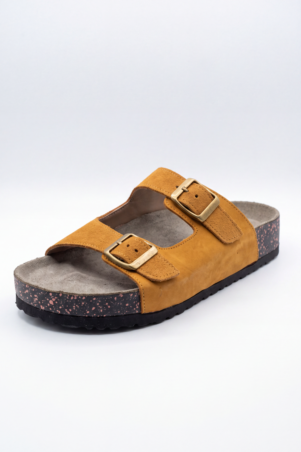 Men's Tomato Store Suede Double-Buckle Sliper Twin Adjustable Straps Contoured Footbed Open-Toe