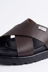 Men’s Tomato Store Crossline Slide Sandals Smooth Wide Strap Surface Overlapped Front Design Small Logo Badge