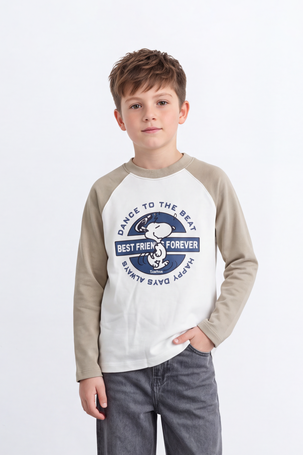 Boy's Tomato StoreSlim Fit Sweatshirt Contrast Raglan Sleeves Snoopy Graphic