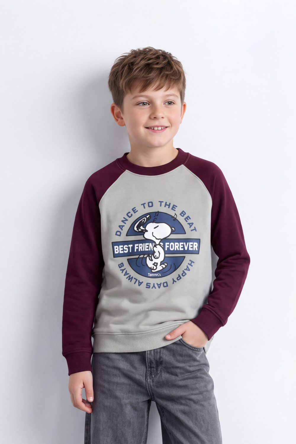 Boy's Tomato StoreSlim Fit Sweatshirt Contrast Raglan Sleeves Snoopy Graphic