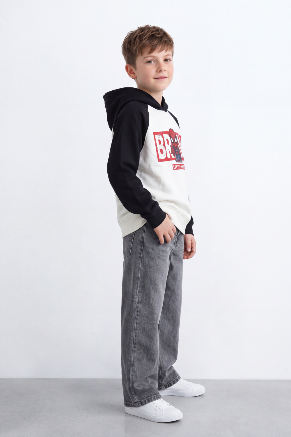 Boy's Tomato Store Sweatshirt Hooded Design Contrast Raglan Sleeves Oversize Melton